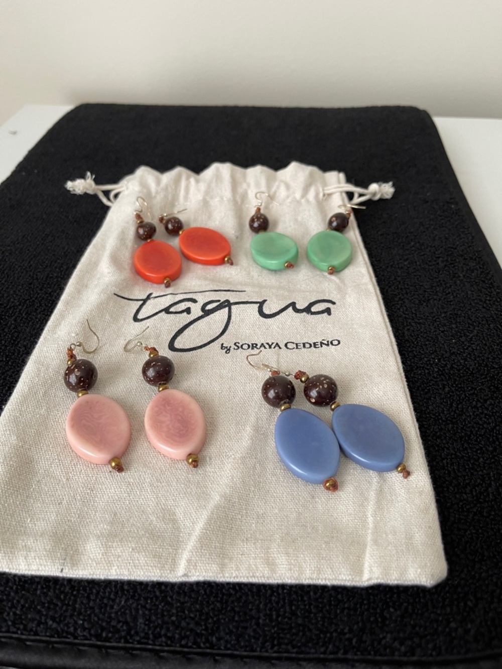 Handcrafted Pink Tagua Drop Earrings - Picture 2 of 6
